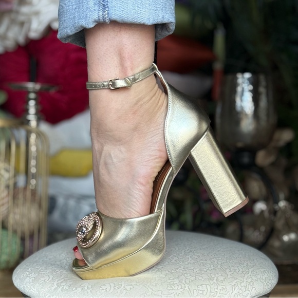 Kurt Geiger Shoes - Kurt Geiger Elegant Gold Ankle Strap Heels sandals gold heels dressy block pumps